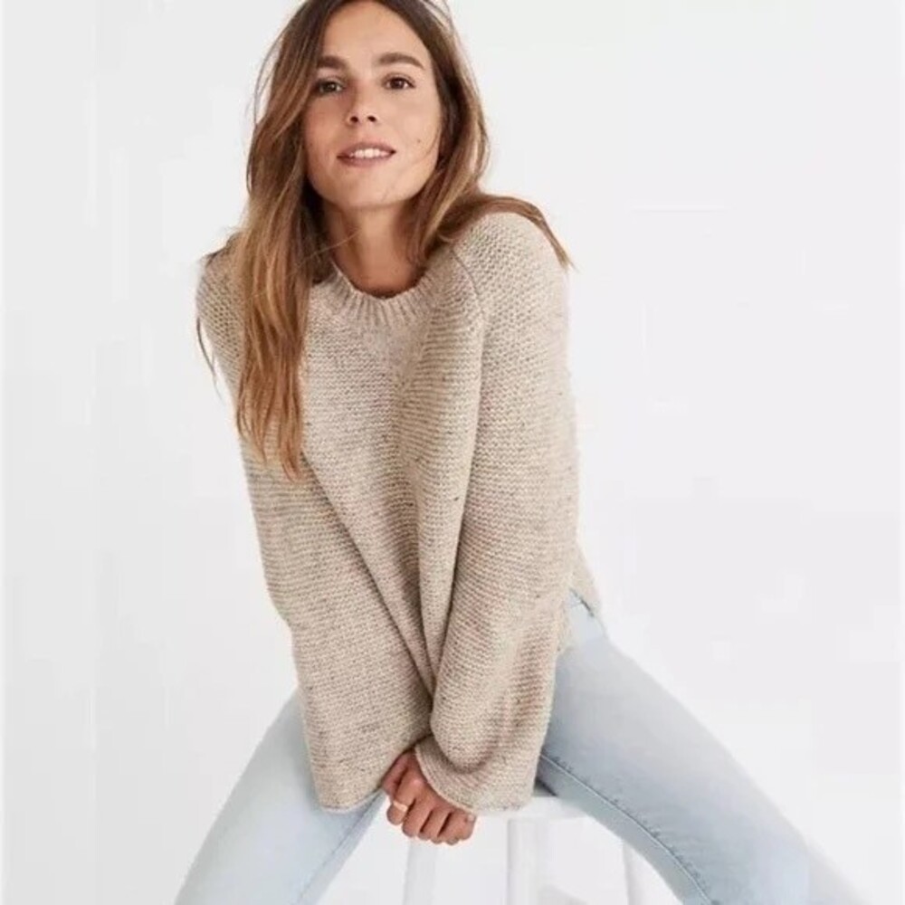 Madewell Beige Tan Speckled Wide Sleeve Sweater size S